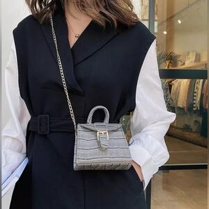 Grey Croc Print Mini Crossbody Bag